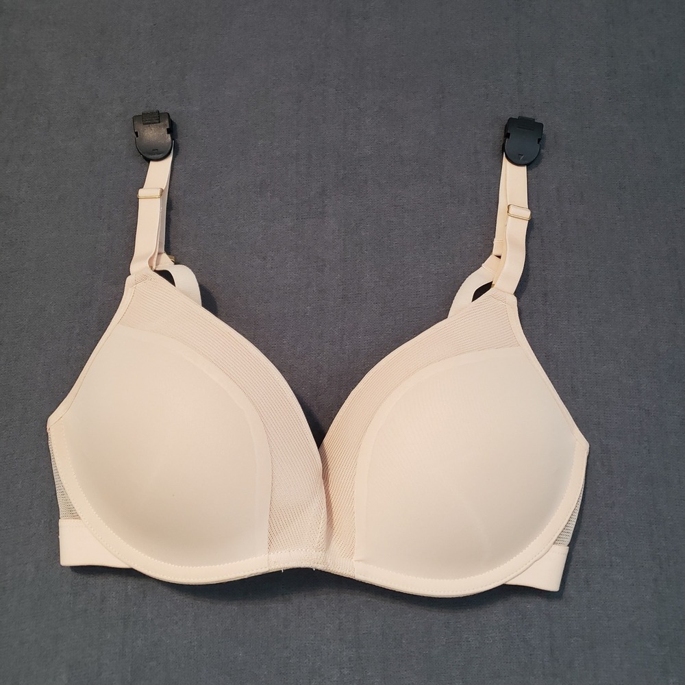 Lively T-Shirt Bra Womens 32DD Beige Wireless Mesh Trim Convertible Straps
